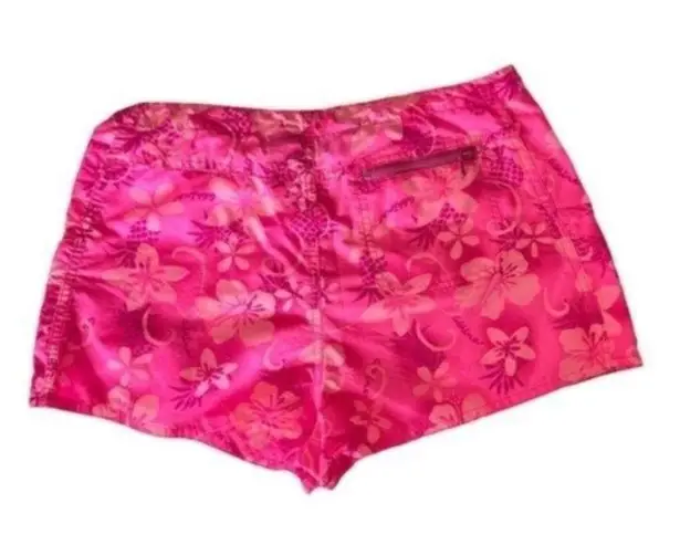 Vintage Y2k Swim Shorts Floral Tropical Flower Pattern Cover Up medium Pink