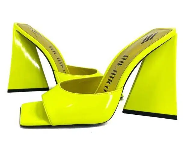 The Attico Devon Mules Neon Yellow Heel Square Toe Leather Party Shoe EU 37 US 7