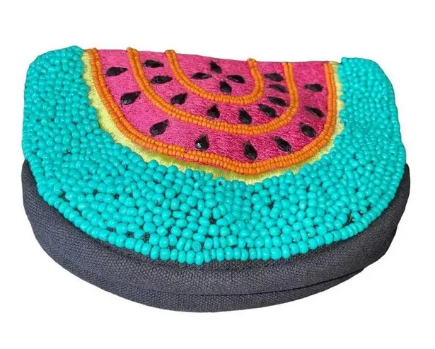 Neiman Marcus Beaded Embroidered Watermelon Slice Zippered Wristlet 7" Length