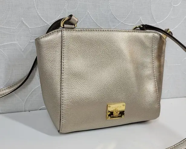 VTG Lauren RL Pebbled Cow Leather Purse 9.5" Rose Gold Silver Crossbody Bag