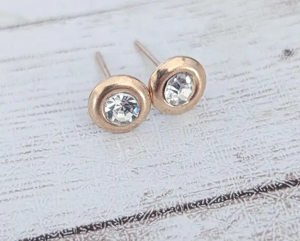 Gold Tone & Clear Gem Dainty Stud Earrings