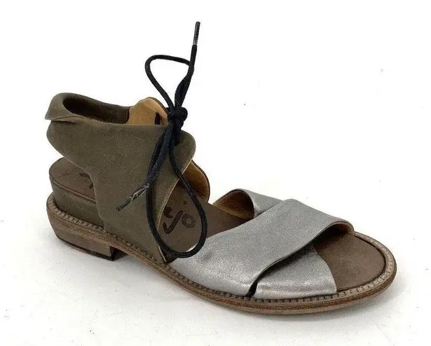 P. Monjo Roman Style Slingback Sandals Lace Up Silver Tan Leather Womens Size 36