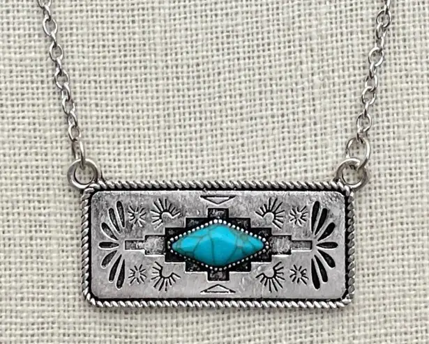 Aztec Pattern Bar Necklace with Turquoise