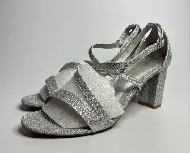 Dream Paris DREAM PAIRS Madison Ankle Strap Low Chunky Black Heel Sandal in Silver/Glitter
