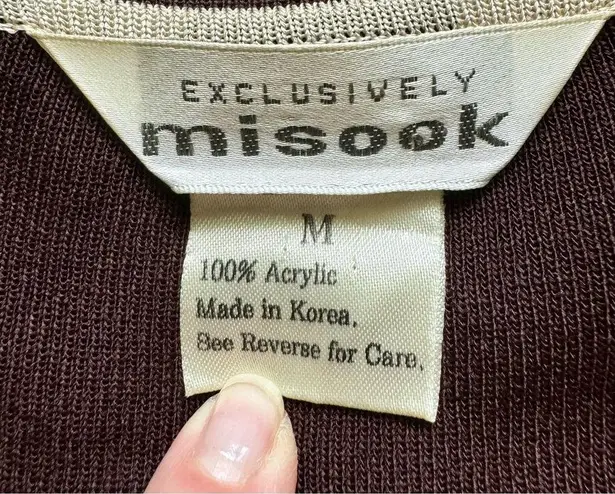 Misook Exclusively  Open Front Long Cardigan Knit Acrylic Jacket M Brown Pockets