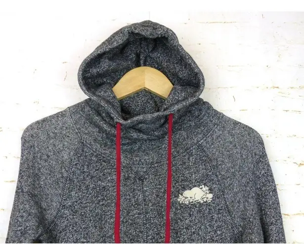 Roots Canada Womens XS Hooded Pullover Sweater Heather Black Varsity Cuffs