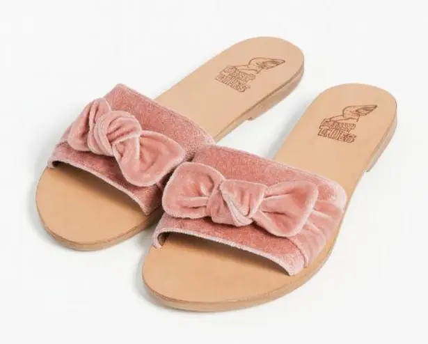 Ancient Greek Sandals Shoes Womens Size 38 Bow Slide Handmade Greece Flats Pink
