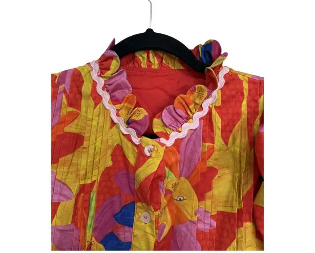 Unique Rainbow Jaguar Button Down Womens Midi Dress Jungle Vibrant Size Small Red