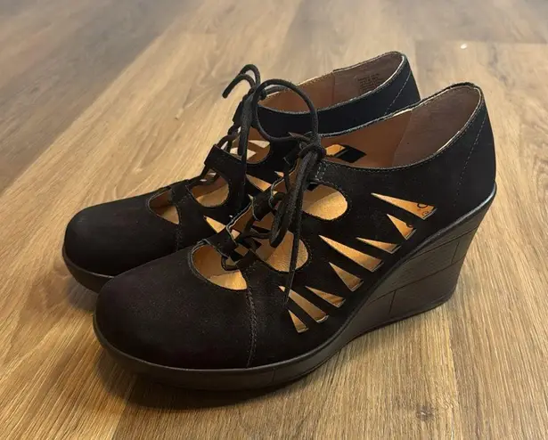 Abeo Women's Black Suede Bio Kamela AK150 Leather Comfort Wedge Heels size 9.5 N