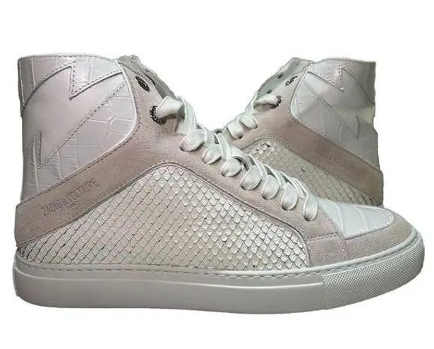 Zadig & Voltaire Zv1747 High Flash Keith Croc Blanc Leather Sneakers sz 38 $458