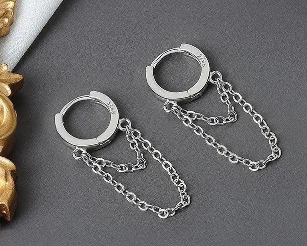 925 Silver Plated Tassel Chain Dangle Drop Earrings for Women