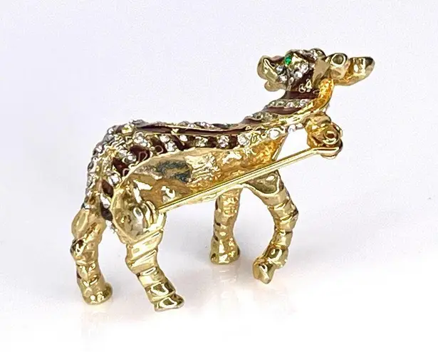 VTG Pave Crystal ZEBRA BROOCH PIN Enameled Gold Standing Zoo Animal Green Eyes