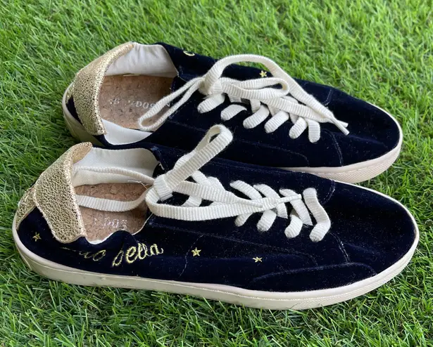 Soludos Ciao Bella Ibiza Navy Blue Crushed Velvet Star Sneakers Size 7.5 Preppy