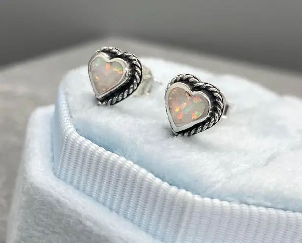 White Opal & Sterling Silver Rope Twist Heart Shaped Stud Earrings Multiple