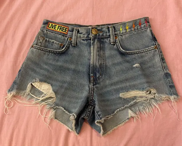 Aviator Nation Mid Rise Boyfriend Cutoff Jean Denim Shorts in Super Light