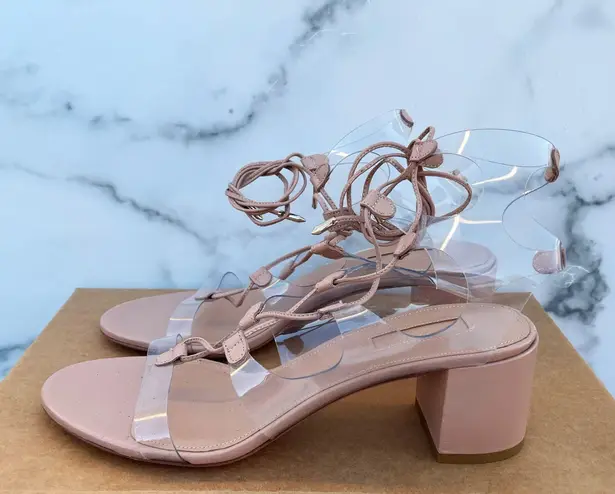 Aquazzura Milos 50mm PVC leather illusion lace-up block-heel sandal size 39 US 9