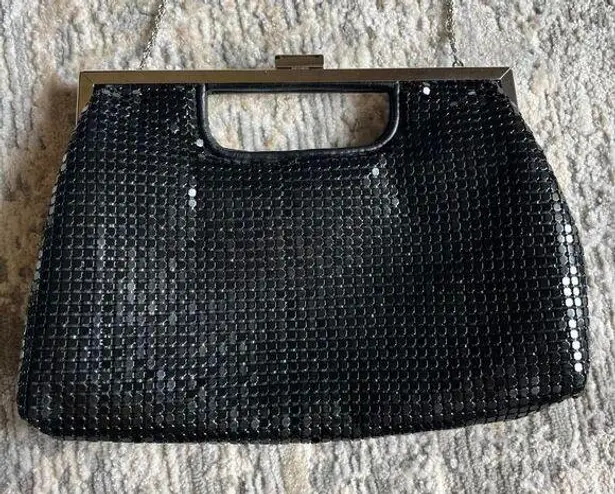 Vintage Y2K black chainmail bag and clutch with silver hardware and chain strap