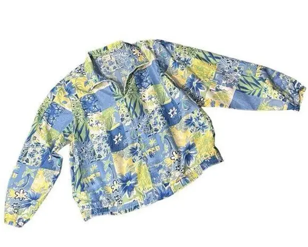 Koret Vintage 90’s Jacket Coastal Vacation Beach Print with Shoulder Pads Blue Size XL