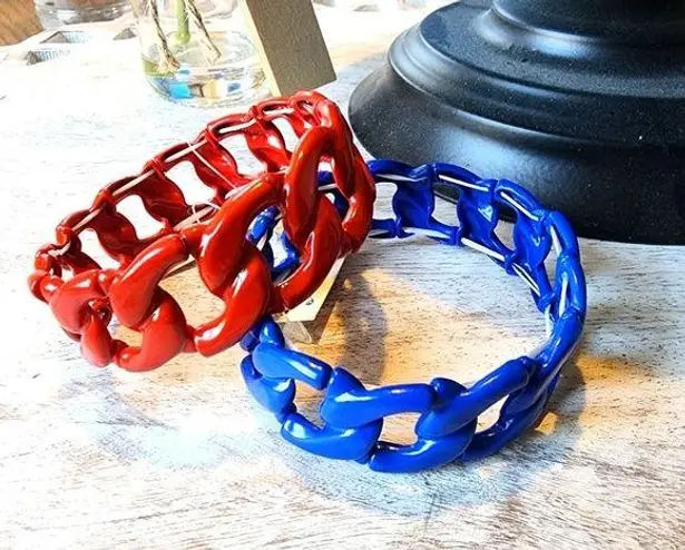 2 Chain Link Stretch Bracelet Set Red and Blue New