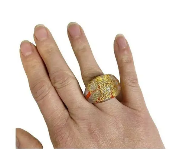 Yellow Red Transparent Resin Acrylic ring Size 7 Statement Mod