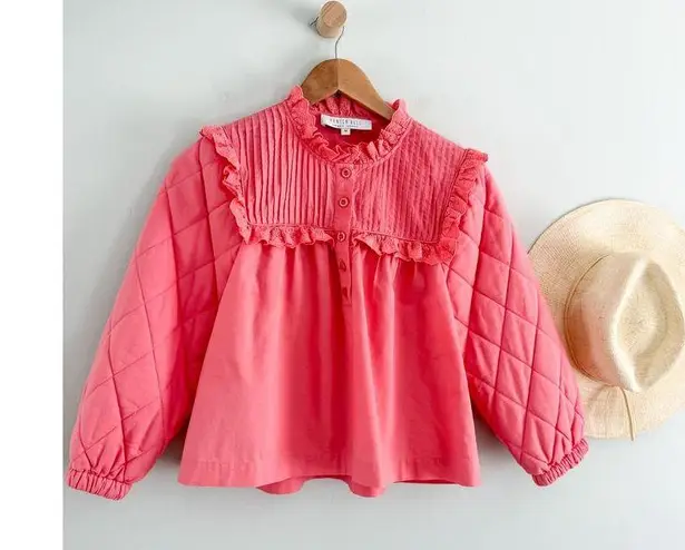 Hunter Bell NYC | Bea Quilted-Sleeve Ruffle-Trim Top | Sz M