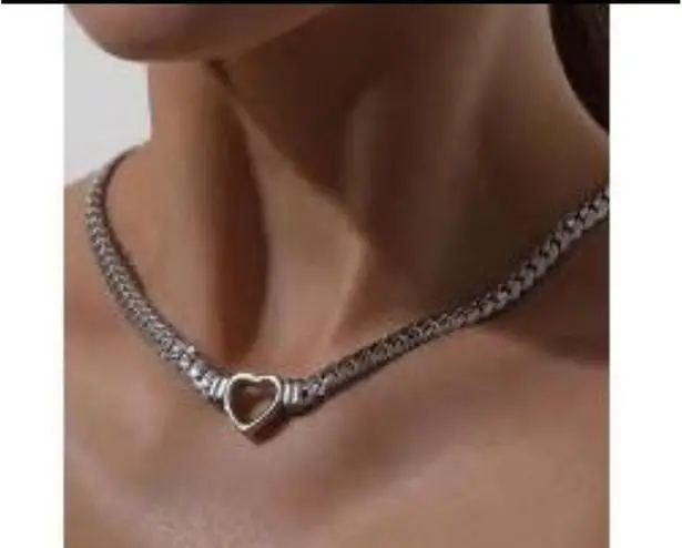 SILVER Plated snake Chain Heart Necklace Stainless Steel Womens Blue