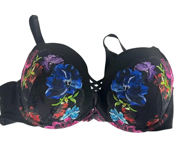 Torrid Curve 360 Back Smoothing Push Up Plunge Bra Floral Womens 40DD Black Lace Size undefined