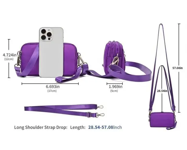 Small Crossbody Mini Shoulder Bag Purple Cell Phone Purse Nylon Handbag Clutch
