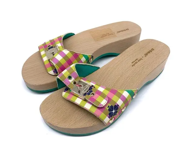 DR. SCHOLL'S x KATE SPADE New York Bella Plaid Slide Sandal Pink Green White 7