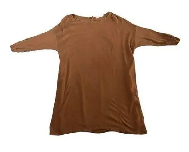 Chestnut brown woven lagenlook quarter sleeve tunic relaxed fit women's medium