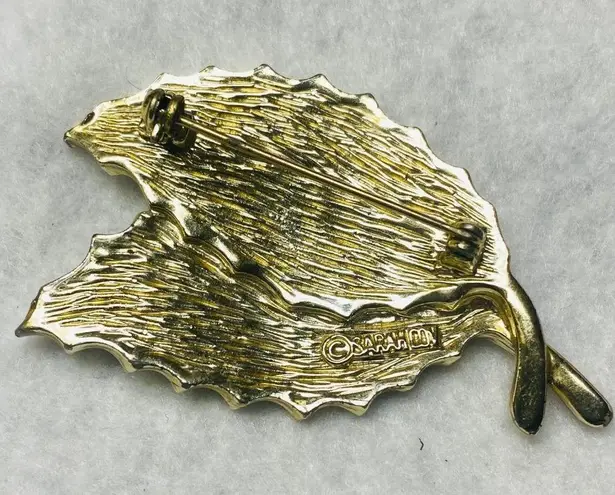 Sarah Coventry Vintage Pin Brooch Leaf Shape Wood Grain Appearance Inlay