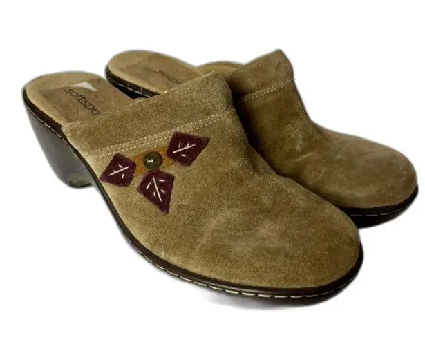 Softspots Womens Lara Clog Mule Suede Leather Flower Cushioned Footbed Wood 7.5 Red