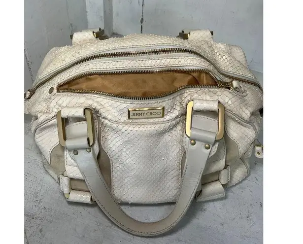 Jimmy Choo Python Suede/Leather Mahdi cream Double Top Handle Satchel Handbag