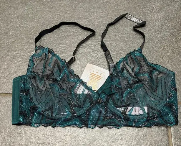 Savage X Fenty Shining Star Embroidered Unlined Demi Bra Wildflower Blue 36C Size undefined