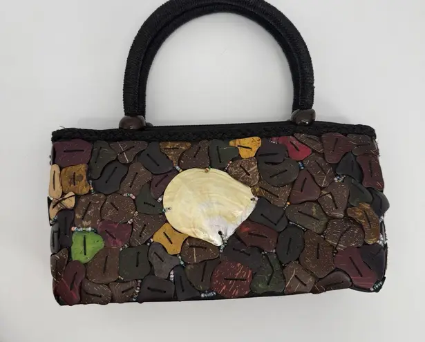 Unbranded Vintage Coconut Shell Seashell Purse Coastal Bag Boho Natural Brown