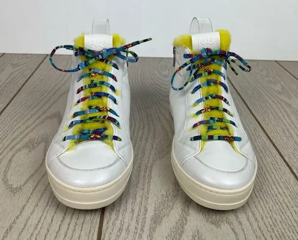 P448 Faux Fur Lined Fanti High Top Sneakers 38 Yellow/Grey Silver $348