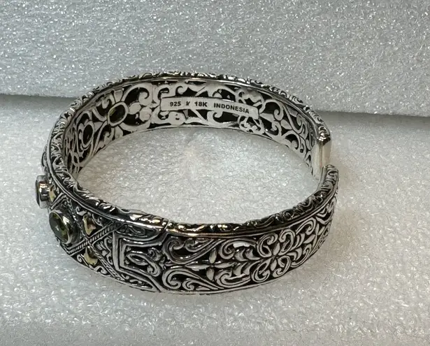 Sterling Silver Robert Manse 18K & 925 Multicolor Gemstone Cuff Bangle Bracelet