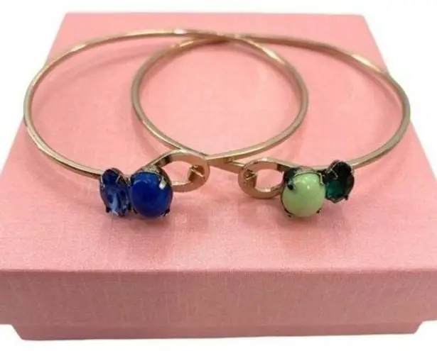 Vintage Blue  and Green Bangle Clasp Rhinestone Bracelets