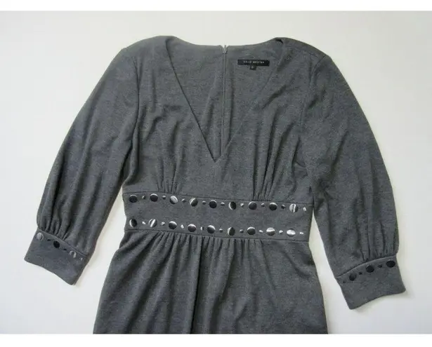 David Meister Heather Gray Silver-toned Disc Trim Jersey Fit & Flare Dress 6