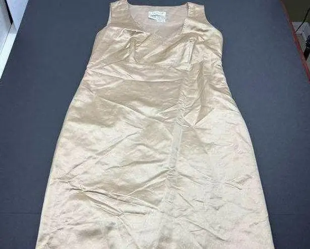 Max Mara Gold Sheath Dress SZ 10 Cotton Silk Blend Sleeveless Scoop Neck