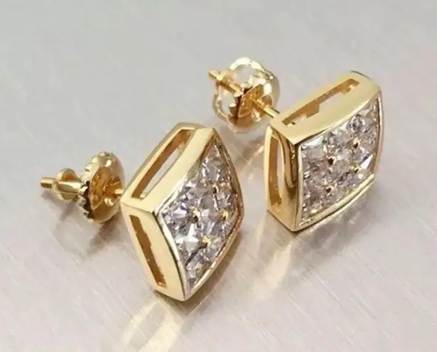 Boutique Awesome New Yellow Gold Filled 9 Clear Round CZ Square Set 9mm Stud Earrings