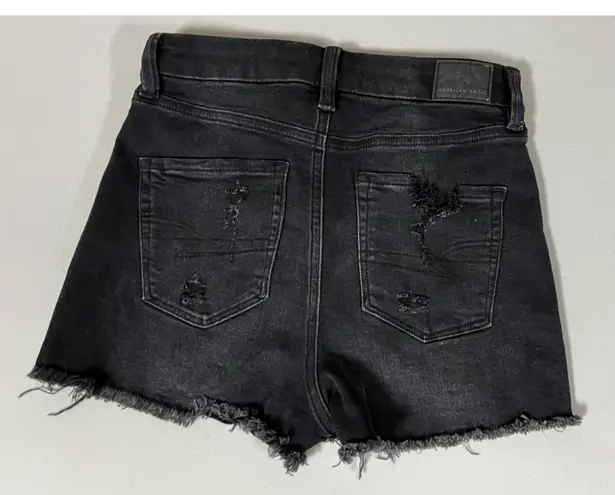 American Eagle Black ‘Super Stretch’ Stone-Washed High-Rise Denim Jean Shorts Bottoms Size 2 🖤