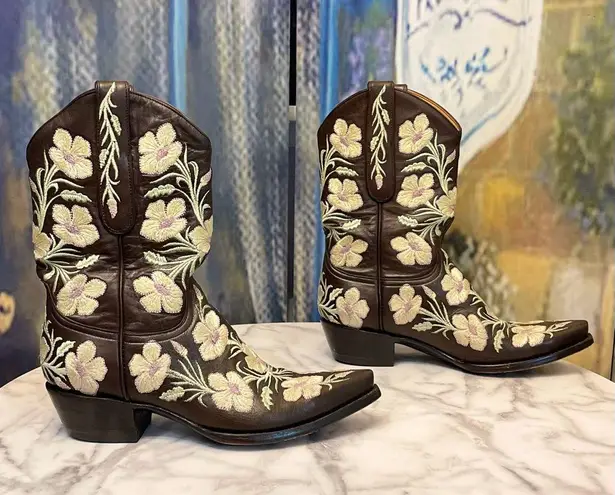 Old Gringo Fuchila Embroidered Cowboy Boots Leather Chocolate Floral 8B GUC