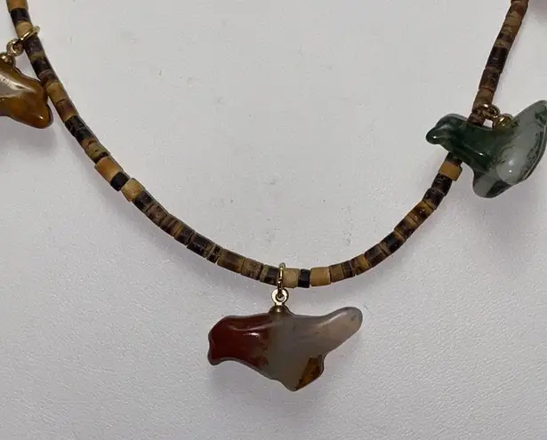 Natural Stone Carved Animal Totem Fetish Heishi Necklace Brown