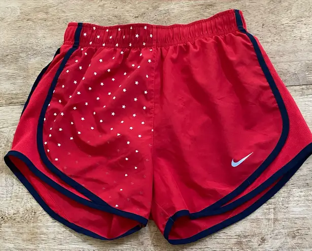 Nike Dri Fit Tempo Women’s Sz XS Red/Navy Star Print Running Shorts Red