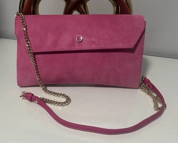 LK Bennett Pink Suede Clutch with Chain Strap