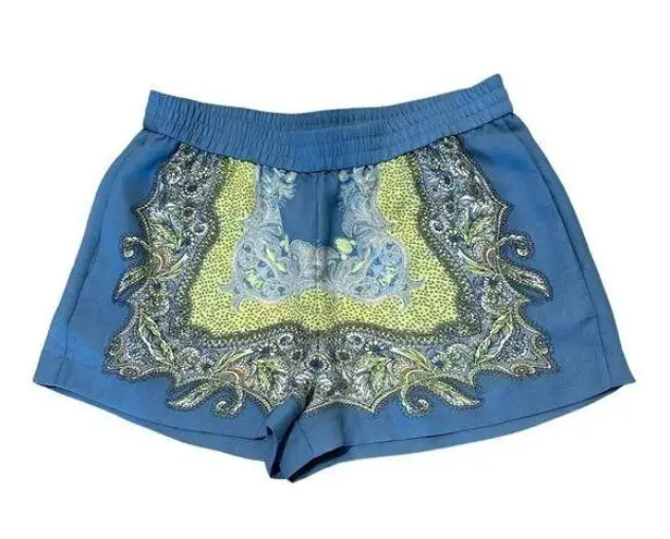 BCBGMAXAZRIA  Womens Cullen Lemon Grass Blue Yellow Print Shorts Elastic Waist M