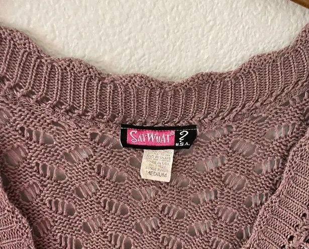 Y2K Lavender Low V Sweater Top Open Knit Purple Shirt Vintage Size M