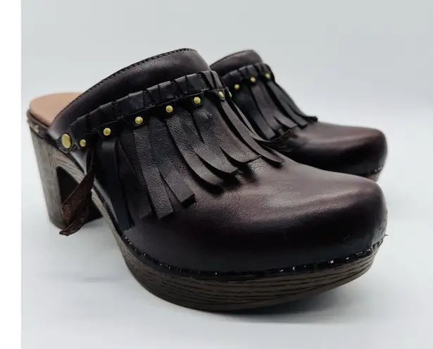 Dansko Deni Mules Clogs Shoes Womens Size US 39 EU Brown Leather Fringe