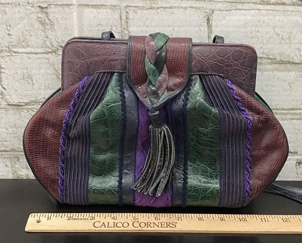 Vintage SHARIF Lizard Croc Leather Patchwork Convertible Clutch Shoulder Bag